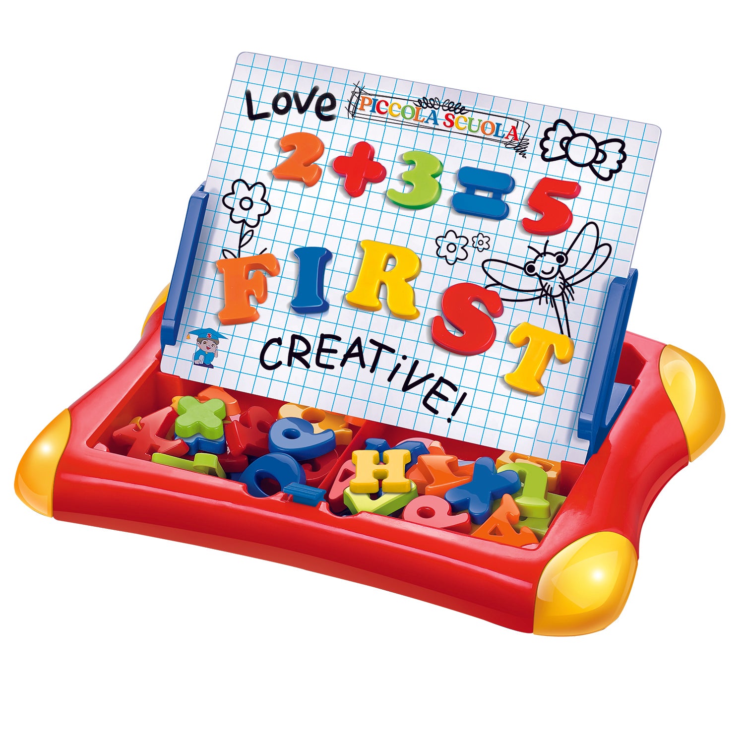 TU GIOCHI - Lavagna Magnetica da disegno 2 in 1 Piccola Scuola 55 pezzi